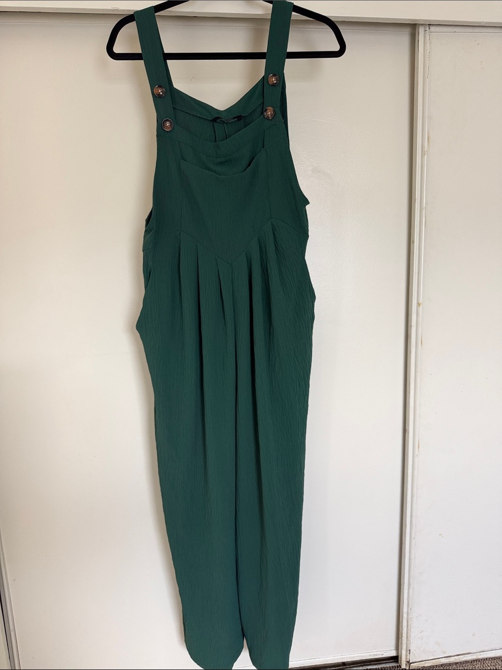 Forest Green Button-Strap Pleated Jumpsuit